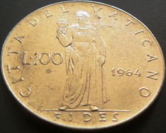 Moneda 100 Lire - VATICAN, anul 1964 *cod 180 xF - - -mai raruta - - - foto