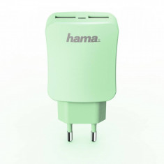 Incarcator retea Hama 178212 Design Line 2x USB 3.4A verde foto