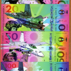 !! SUA =FANTASY NOTES - LOT COMPLET AVIOANE MILITARE (4 BUC.) 2017 - UNC/POLIMER