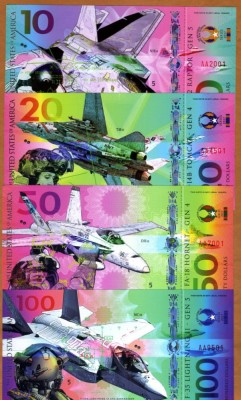 !! SUA =FANTASY NOTES - LOT COMPLET AVIOANE MILITARE (4 BUC.) 2017 - UNC/POLIMER foto