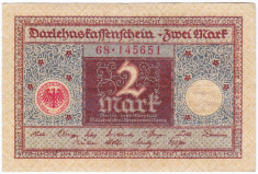 Germania bancnota 2 MARK MARCI 1920 VF nuanta ALBASTRU/MARO foto