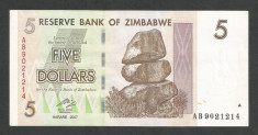 ZIMBABWE 5 DOLARI DOLLARS 2007 [7] P-66 , XF+ foto