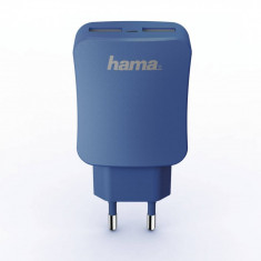 Incarcator retea Hama 178213 Design Line 2x USB 3.4A albastru foto