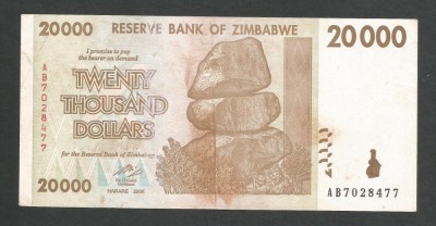 ZIMBABWE 20000 20.000 DOLARI DOLLARS 2008 [8] P-73a , VF foto