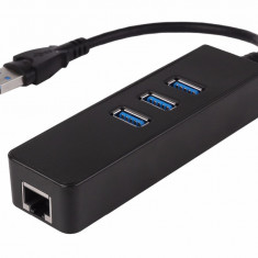 Adaptor USB - RJ45 + 3 porturi USB 3.0 placa de retea GIGABIT 10/100/1000 Mbps