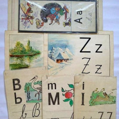 Planse didactice cu litere din alfabet, anii '80, vechi, vintage, colectie