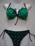 COSTUM BAIE DAMA VERDE MONOGRAME NEGRE 2 PIESE SUTIEN PUSH UP SLIP BRAZILIAN