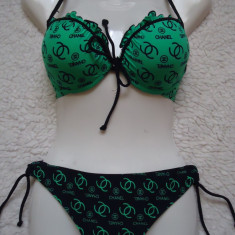 COSTUM BAIE DAMA VERDE MONOGRAME NEGRE 2 PIESE SUTIEN PUSH UP SLIP BRAZILIAN