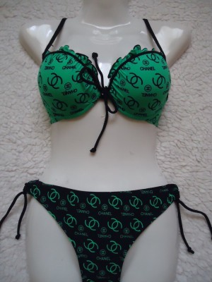 COSTUM BAIE DAMA VERDE MONOGRAME NEGRE 2 PIESE SUTIEN PUSH UP SLIP BRAZILIAN foto