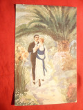 Ilustrata de autor - Scena Romantica pe aleile parcului - Italia, Necirculata, Printata