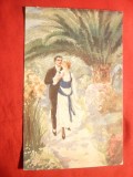 Ilustrata de autor - Scena Romantica pe aleile parcului - Italia