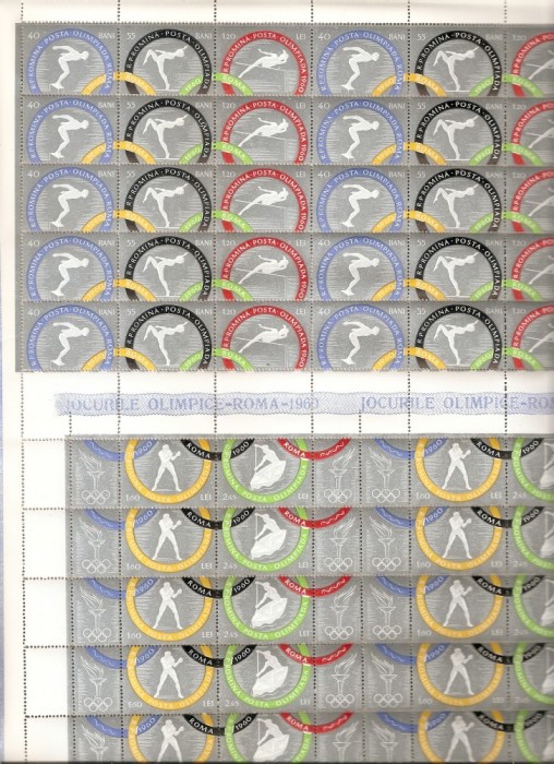 SD Romania 1960 LP494+494a-J.O. Roma (I),dantelat, coli 15 serii, cu erori