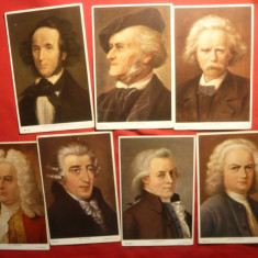 Set 7 Ilustrate Compozitori : Haendel ,Bach ,Mozart , Haydn ,Grieg ,Wagner ,Mend