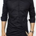 Camasa asimetrica slim fit - camasa barbat camasa slim fit camasa neagra