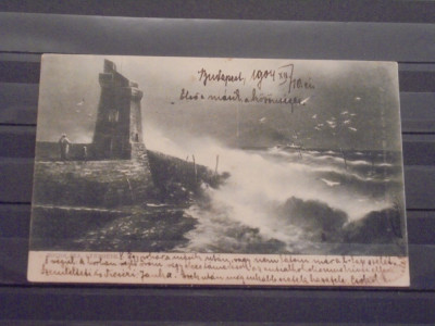 ANGLIA- ROUGH SEA LYNMOUTH- FARUL CU O NAVA IN FURTUNA- 1910-CIRCULATA,TIMBRATA foto