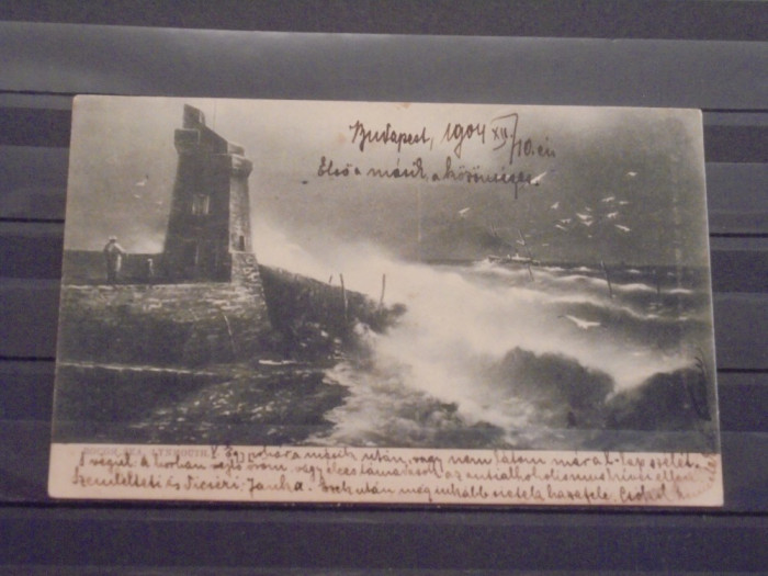 ANGLIA- ROUGH SEA LYNMOUTH- FARUL CU O NAVA IN FURTUNA- 1910-CIRCULATA,TIMBRATA