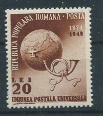 DEPARAIATE-1949 Romania,LP 255-Aniversarea a 75 ani U.P.U , VAL 20 LEI-MNH foto