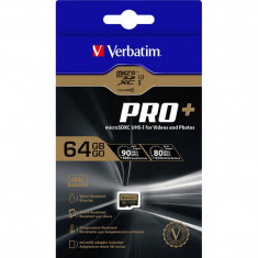 Card Verbatim Pro+ microSDXC 64GB Clasa 10 UHS-I U3 cu adaptor SD foto