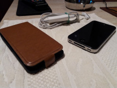 Telefon Iphone 4, nefolosit, in husa piele naturala flip verticala cu magnet foto