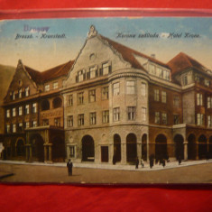 Ilustrata Brasov - Hotel Corona ,color ,circulat 1925 Brasov-Cahul