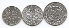 Indonezia Set 3A - 10, 25, 50 Sen 1951/ 59 - UNC !!! foto