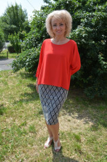 Rochie fashion cu aspect de costum, bluza lejera rosie, fusta conica (Culoare: ROSU, Marime: 46) foto