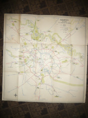 Harta Bucuresti 1966 - ITB Retea de Transport in comun , Intreprinderi , 49x49cm foto