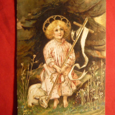 Ilustrata - Felicitare de Paste- romaneasca ,circulat 1906 cu spic de grau