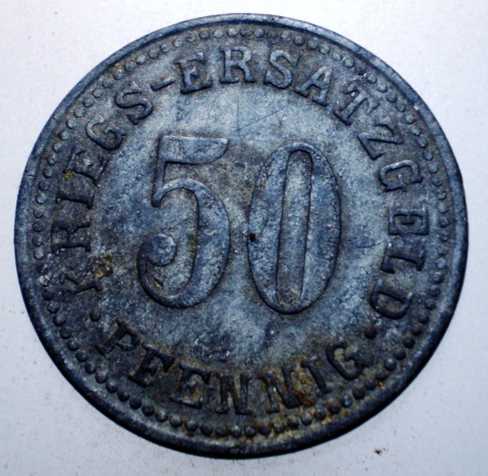 F.190 GERMANIA STADT WERTHEIM AM MAIN NOTGELD 50 PFENNIG ZINC 24mm