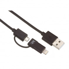 Cablu de date Kit 2IN1USBDAT 2 in 1 Micro USB si Lightning 1m negru foto