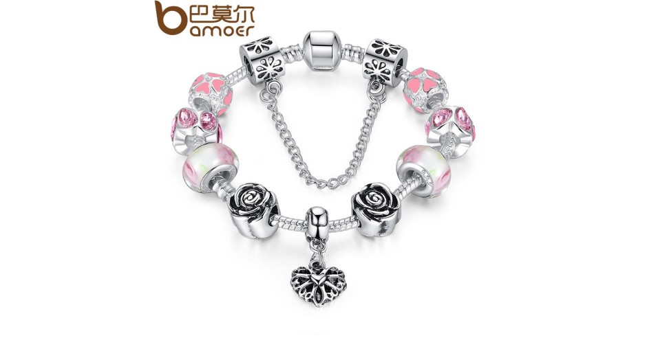 BRATARA tip PANDORA 9 charm talismane lant siguranta plc argint 925 ...