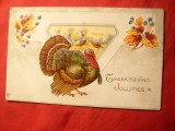 Litografie- Felicitare - Curcan , semnat C