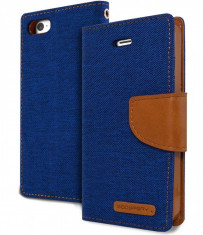 Husa Flip Cover Goospery Canvas Diary Blue Camelpentru iPhone 5 foto