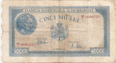 ROMANIA 5000 LEI SEPTEMBRIE 1943 F foto