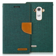 Husa Flip Cover Goospery Canvas Diary Green Camel pentru LG G3 foto