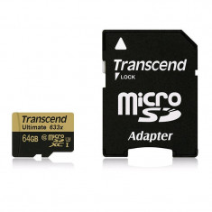 Card Transcend microSDXC Ultimate 64GB Class 10 UHS-I U3 633x cu adaptor SD foto