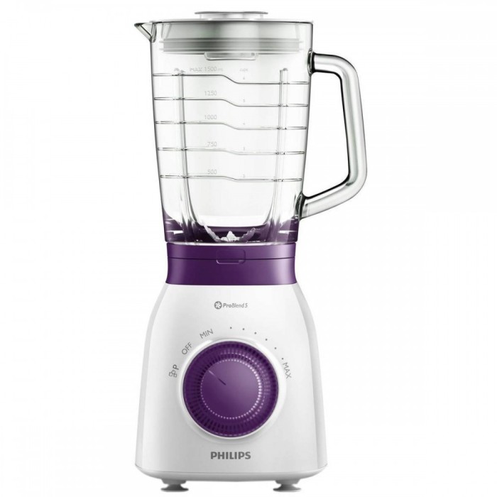 Blender Philips HR2173/00 Viva Collection 600W 1.5l alb / violet foto mare Blender Philips HR2173/00 Viva Collection 600W 1.5l alb / violet foto mare