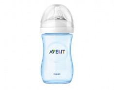 Biberon Philips Avent Natural SCF695/17 pentru hranire naturala 260ml albastru foto