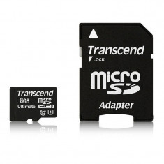 Card Transcend microSDHC 8GB Class 10 UHS-I 600x cu adaptor SD foto