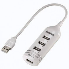 Hub USB Hama 4 porturi cu alimentare alb foto