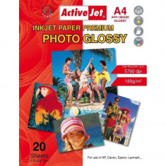 Hartie foto ActiveJet 20 Coli A4 Premium Glossy 180g foto