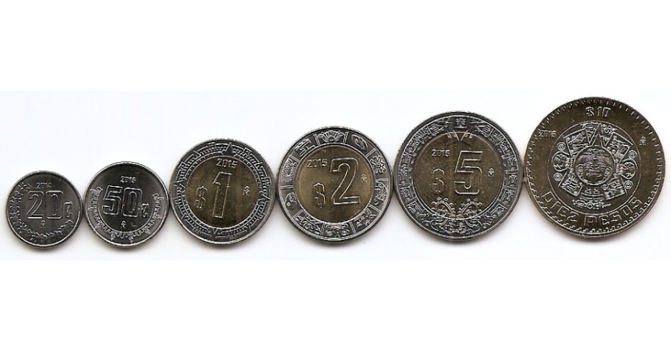 Mexic Set 6 20 50 Cent 1 2 5 10 Pesos 2014 15 UNC Arhiva 