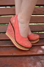 Pantof modern, cu platforma si talpa intreaga, de culoare corai (Culoare: CORAI, Marime: 39) foto