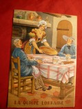 Ilustrata La Quiche Lorraine semn.Jean Paris - cu reteta pe spate