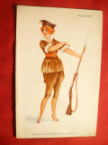 Ilustrata comica - Femeie in Uniforma militara Belgiana , cu pusca, Necirculata, Printata