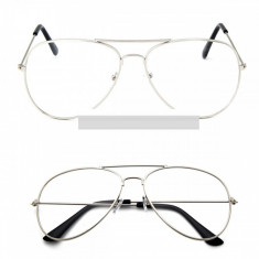 Ochelari lentila transparenta rama argintie unisex model retro