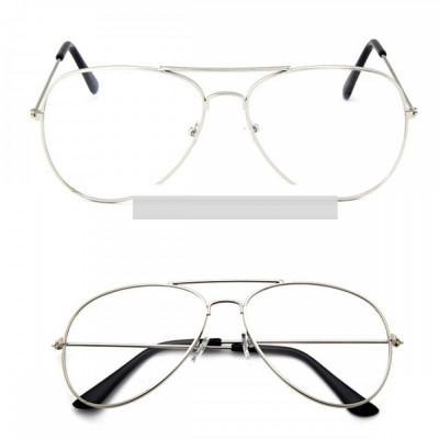 Ochelari lentila transparenta rama argintie unisex model retro foto