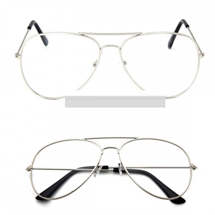 Ochelari lentila transparenta rama argintie unisex model retro