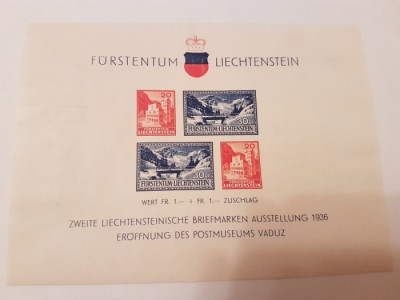 liechtenstein 1936 vederi in vaduz/ colita nestampilata MH foto