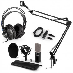 Auna CM003, set de microfon, USB convertor, kit de microfon condensator V3 + bra? de microfon, ca?ti, culoare neagra foto